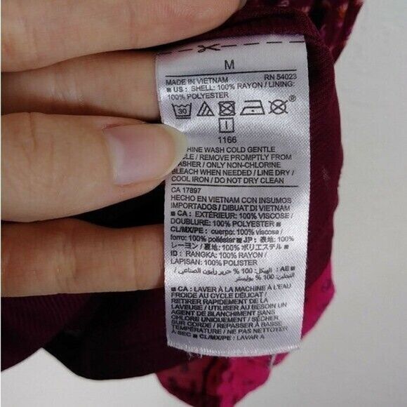 Old Navy Red & Pink Floral Boho Peasant Tie Neck 3/4 Sleeve Mini Dress Size M - Picture 5 of 5